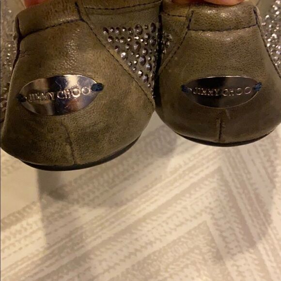 Jimmy Choo Grey Leather Flats w. Silver Grommets - Picture 5 of 7